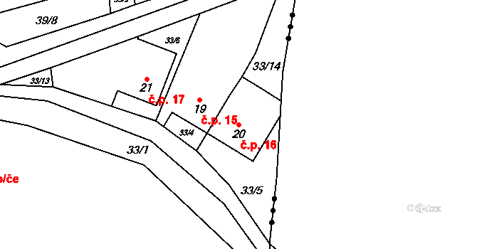 Skřib 16, Stvolová na parcele st. 20 v KÚ Skřib, Katastrální mapa