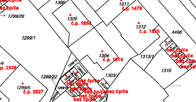 Teplice 1818 na parcele st. 1304 v KÚ Teplice, Katastrální mapa