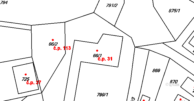 Lubno 31, Frýdlant nad Ostravicí na parcele st. 66/1 v KÚ Lubno, Katastrální mapa