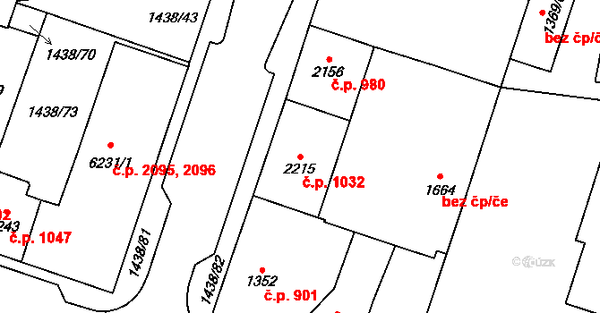 Cheb 1032 na parcele st. 2215 v KÚ Cheb, Katastrální mapa