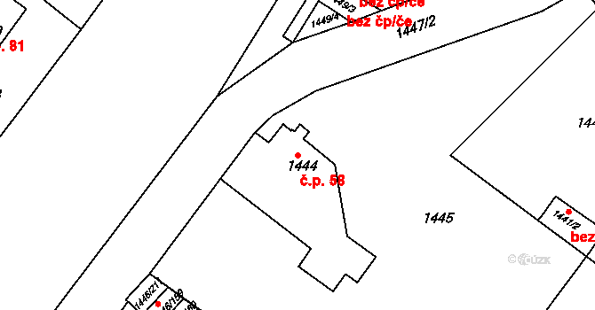 Těšovice 58 na parcele st. 1444 v KÚ Těšovice, Katastrální mapa