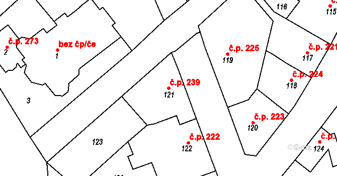 Svatava 239 na parcele st. 121 v KÚ Svatava, Katastrální mapa