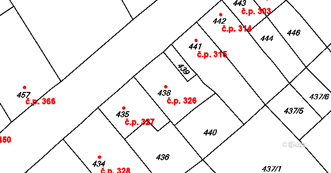 Hostomice 326 na parcele st. 438 v KÚ Hostomice pod Brdy, Katastrální mapa