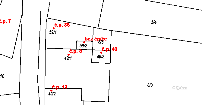 Limuzy 40, Tismice na parcele st. 49/3 v KÚ Limuzy, Katastrální mapa