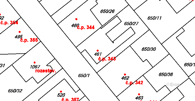 Borohrádek 343 na parcele st. 461 v KÚ Borohrádek, Katastrální mapa