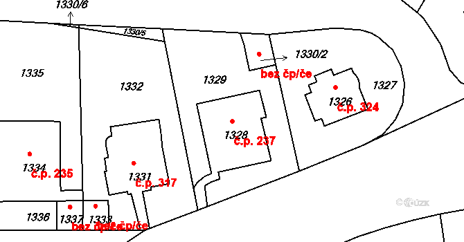 Braník 237, Praha na parcele st. 1328 v KÚ Braník, Katastrální mapa