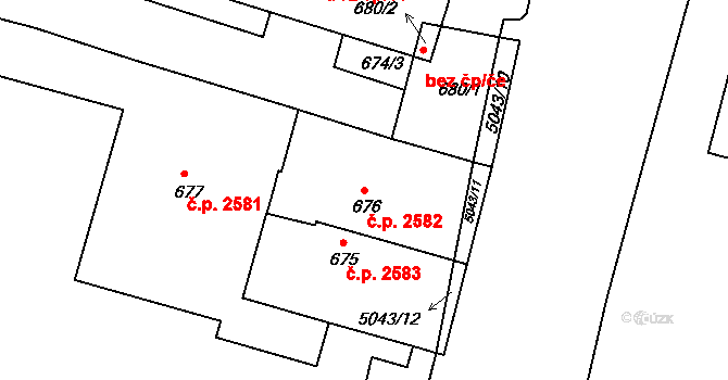 Smíchov 2582, Praha na parcele st. 676 v KÚ Smíchov, Katastrální mapa