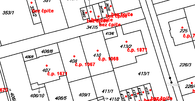 Břevnov 1068, Praha na parcele st. 410 v KÚ Břevnov, Katastrální mapa