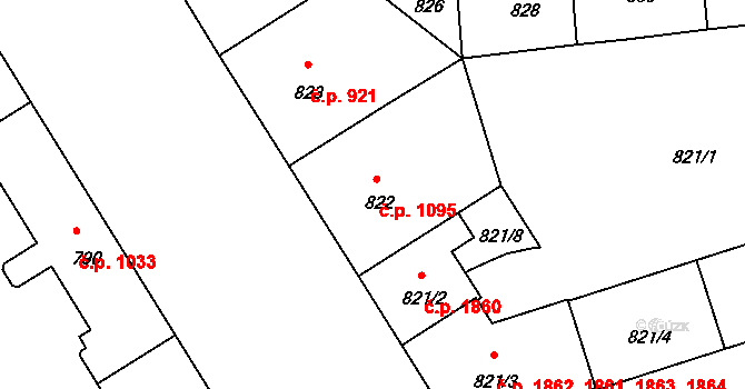 Strašnice 1095, Praha na parcele st. 822 v KÚ Strašnice, Katastrální mapa