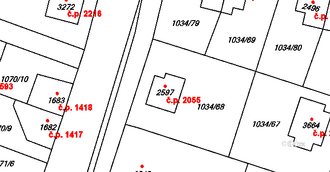 Dvůr Králové nad Labem 2055 na parcele st. 2597 v KÚ Dvůr Králové nad Labem, Katastrální mapa