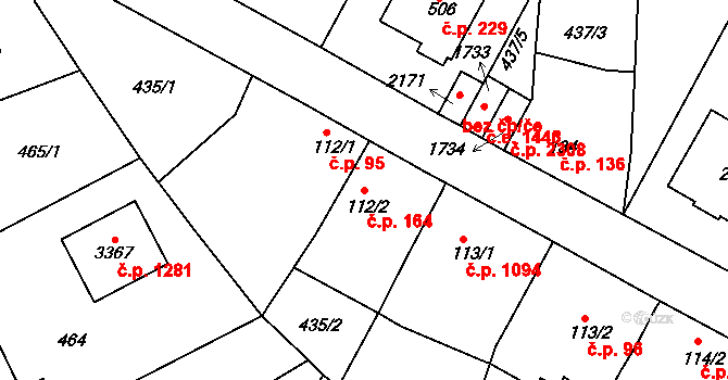 Sezimovo Ústí 164 na parcele st. 112/2 v KÚ Sezimovo Ústí, Katastrální mapa
