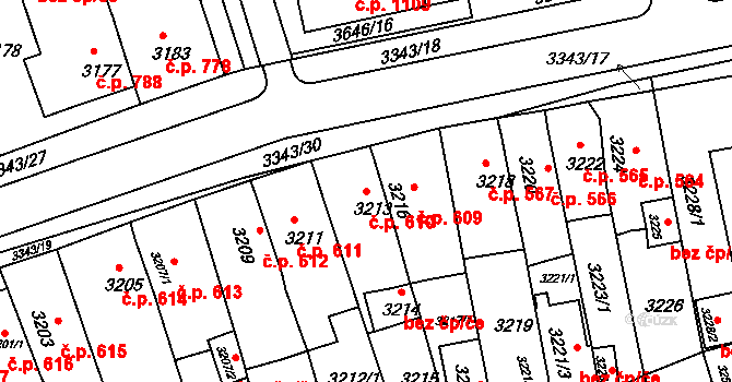 Jirkov 610 na parcele st. 3213 v KÚ Jirkov, Katastrální mapa