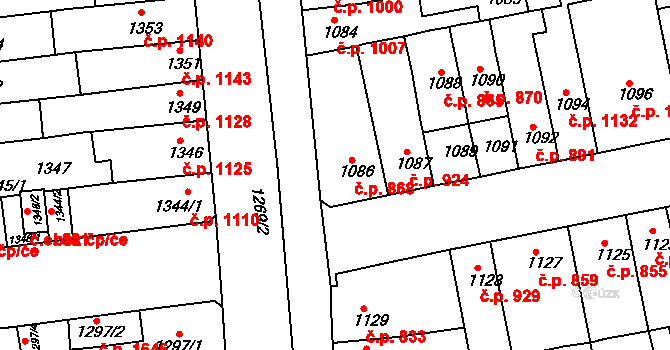Šlapanice 868 na parcele st. 1086 v KÚ Šlapanice u Brna, Katastrální mapa