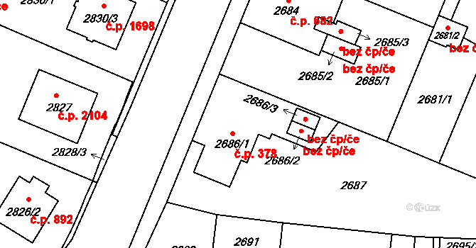 Bolevec 378, Plzeň na parcele st. 2686/1 v KÚ Bolevec, Katastrální mapa