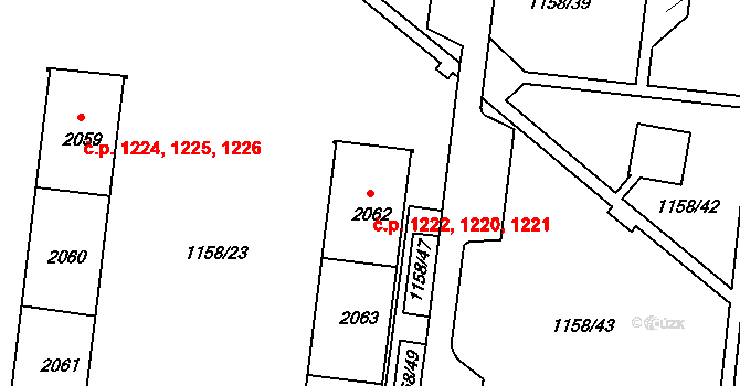 Ústí nad Orlicí 1220,1221,1222 na parcele st. 2062 v KÚ Ústí nad Orlicí, Katastrální mapa