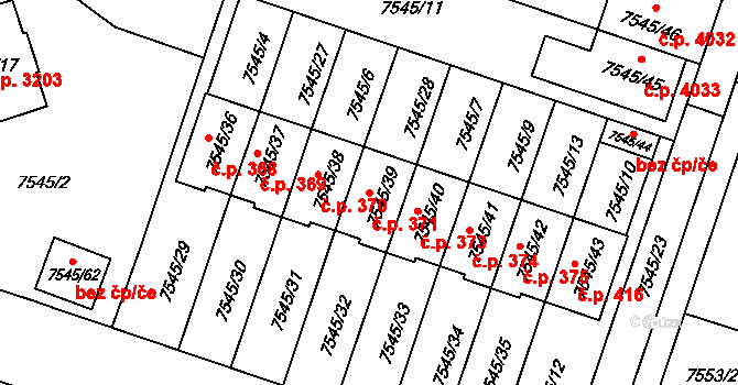 Prostějov 371 na parcele st. 7545/39 v KÚ Prostějov, Katastrální mapa