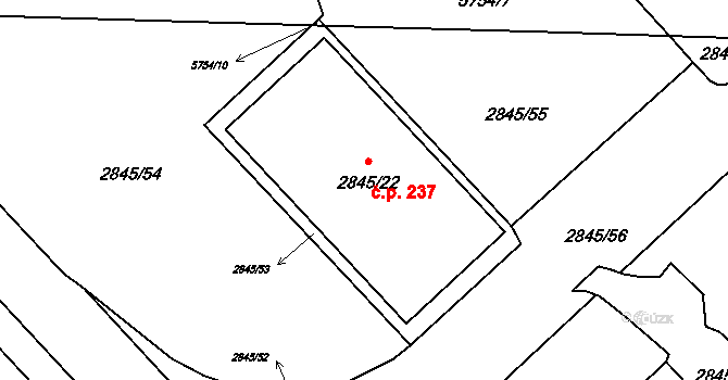 Záběhlice 237, Praha na parcele st. 2845/22 v KÚ Záběhlice, Katastrální mapa
