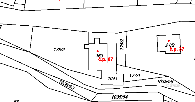 Vraclávek 67, Hošťálkovy na parcele st. 163 v KÚ Vraclávek, Katastrální mapa