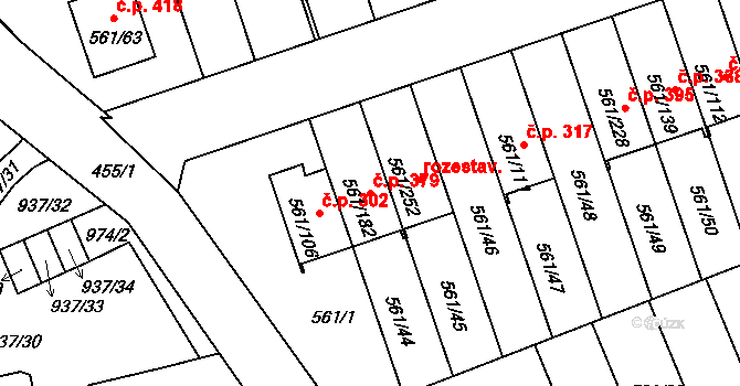 Chlumec 379 na parcele st. 561/182 v KÚ Chlumec u Chabařovic, Katastrální mapa