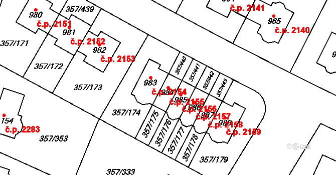 Hostivice 2155 na parcele st. 984 v KÚ Litovice, Katastrální mapa