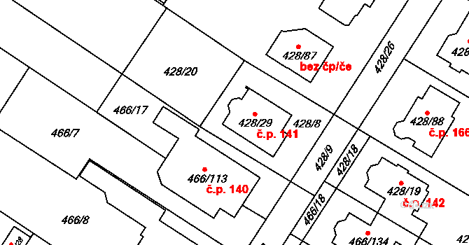 Rebešovice 141 na parcele st. 428/29 v KÚ Rebešovice, Katastrální mapa