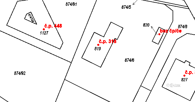 Želivec 318, Sulice na parcele st. 819 v KÚ Sulice, Katastrální mapa