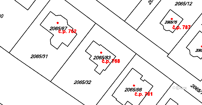 Vřesina 768 na parcele st. 2065/83 v KÚ Vřesina u Bílovce, Katastrální mapa