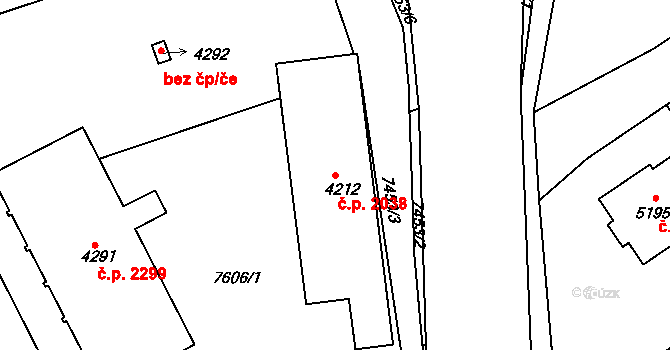 Uherský Brod 2038 na parcele st. 4212 v KÚ Uherský Brod, Katastrální mapa