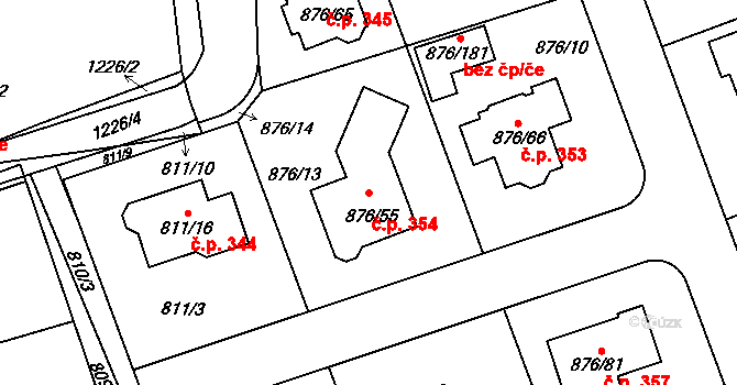 Stonařov 354 na parcele st. 876/55 v KÚ Stonařov, Katastrální mapa