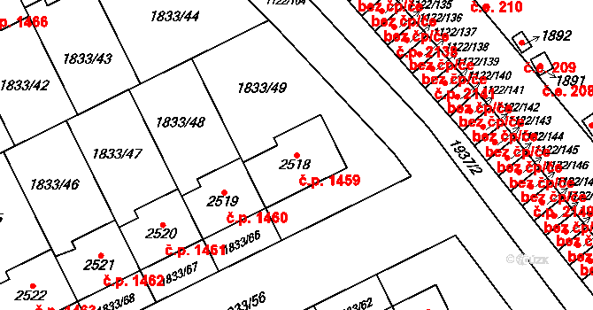 Uničov 1459 na parcele st. 2518 v KÚ Uničov, Katastrální mapa