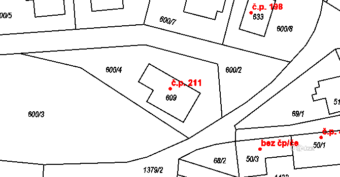 Kamýk nad Vltavou 211 na parcele st. 609 v KÚ Kamýk nad Vltavou, Katastrální mapa