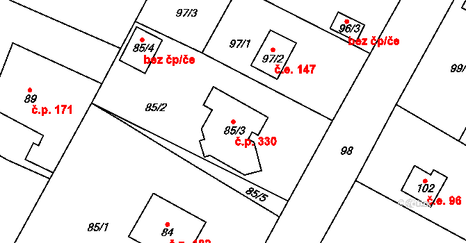 Senec 330, Zruč-Senec na parcele st. 85/3 v KÚ Senec u Plzně, Katastrální mapa