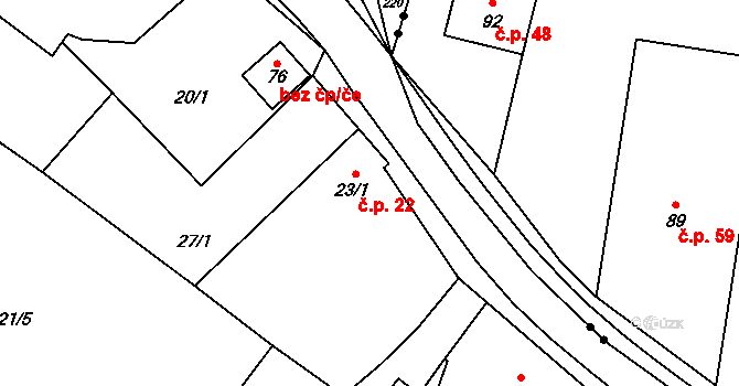 Udeřice 22, Bačice na parcele st. 23/1 v KÚ Udeřice, Katastrální mapa