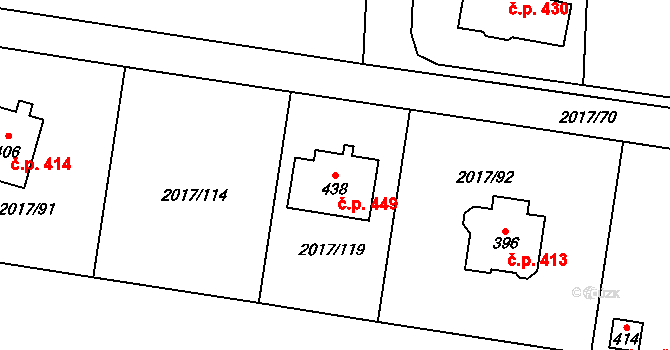 Doubravice nad Svitavou 449 na parcele st. 438 v KÚ Doubravice nad Svitavou, Katastrální mapa