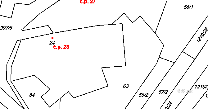 Louka 28, Jemnice na parcele st. 24 v KÚ Louka u Jemnice, Katastrální mapa