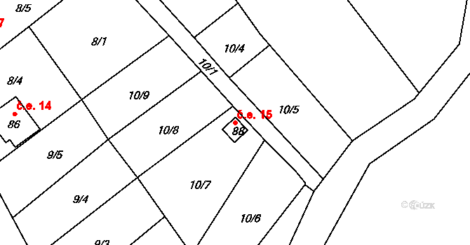 Častolovice 15, Česká Lípa na parcele st. 88 v KÚ Častolovice u České Lípy, Katastrální mapa