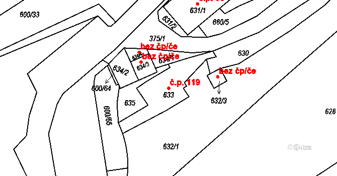 Pokratice 119, Litoměřice na parcele st. 633 v KÚ Pokratice, Katastrální mapa