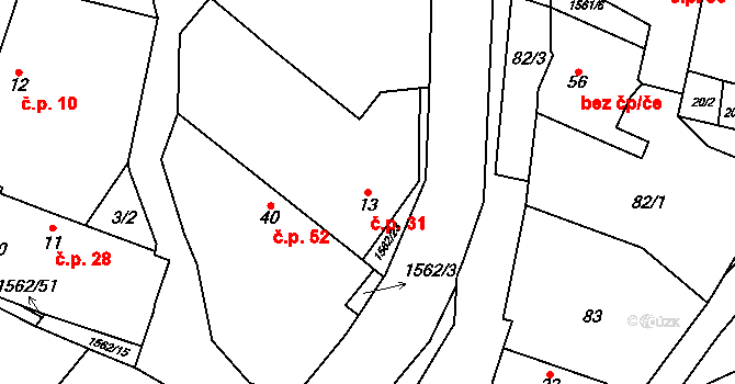 Hrejkovice 31 na parcele st. 13 v KÚ Hrejkovice, Katastrální mapa