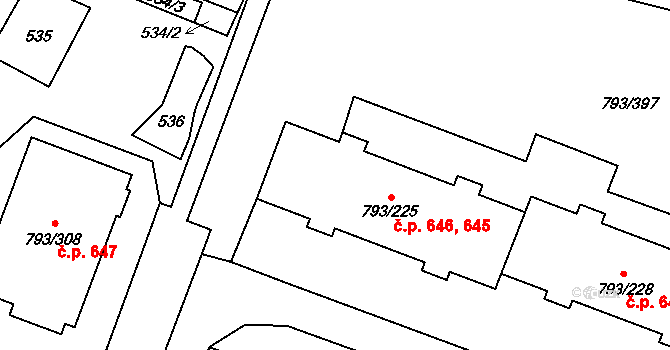 Výškovice 645,646, Ostrava na parcele st. 793/225 v KÚ Výškovice u Ostravy, Katastrální mapa