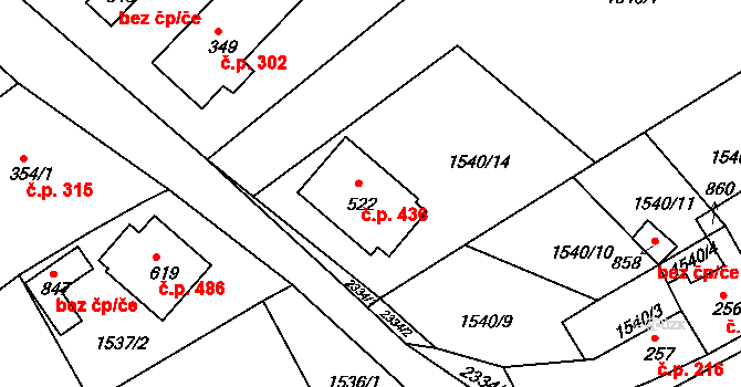 Křižanov 436 na parcele st. 522 v KÚ Křižanov, Katastrální mapa