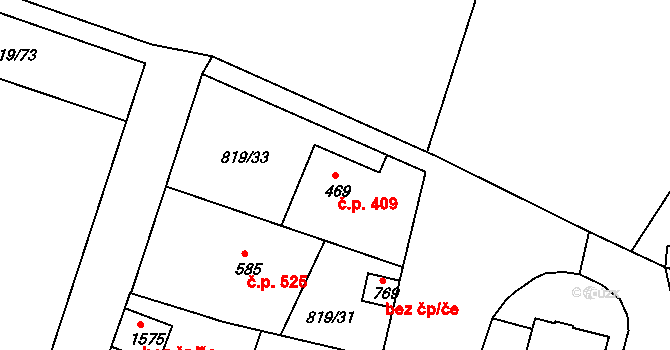 Luhačovice 409 na parcele st. 469 v KÚ Luhačovice, Katastrální mapa
