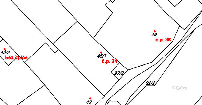 Polichno 34, Luhačovice na parcele st. 45/1 v KÚ Polichno, Katastrální mapa
