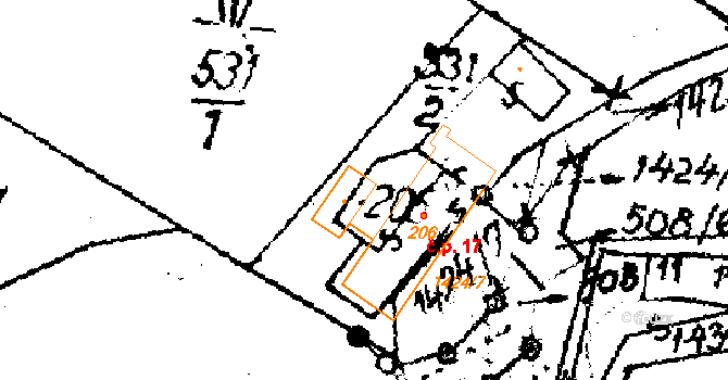 Doubravy 17 na parcele st. 206 v KÚ Doubravy, Katastrální mapa