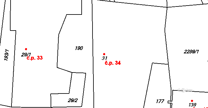 Bohdanovice 34, Jakartovice na parcele st. 31 v KÚ Bohdanovice, Katastrální mapa