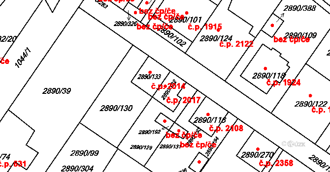 Předměstí 2017, Opava na parcele st. 2890/132 v KÚ Opava-Předměstí, Katastrální mapa