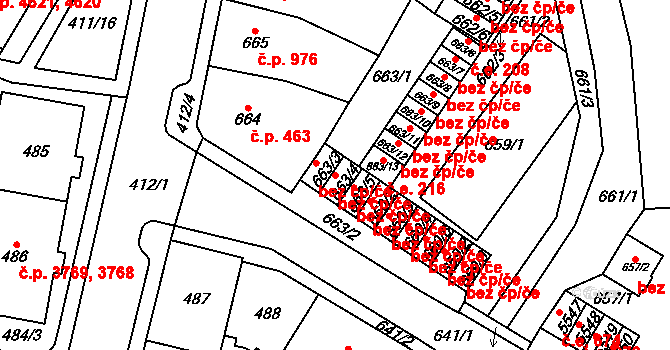 Chomutov 45078114 na parcele st. 663/4 v KÚ Chomutov I, Katastrální mapa