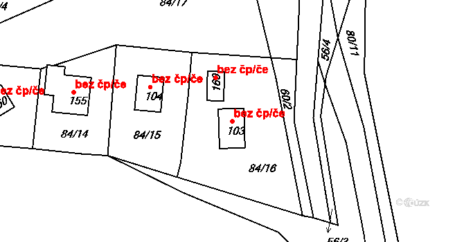 Temešvár 46189114 na parcele st. 103 v KÚ Temešvár, Katastrální mapa