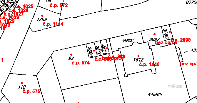 Žatec 889 na parcele st. 2810 v KÚ Žatec, Katastrální mapa
