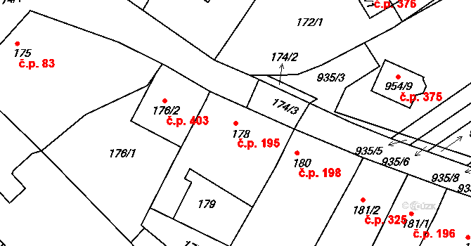 Huštěnovice 195 na parcele st. 178 v KÚ Huštěnovice, Katastrální mapa