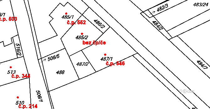Buchlovice 546 na parcele st. 487/1 v KÚ Buchlovice, Katastrální mapa